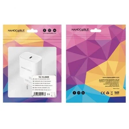 Nano Cable 10.10.2009 Cargador de Pared USB Tipo-C 30W Blanco Nano Cable 10.10.2009 Cargador de Pared USB Tipo-C 30W Blanco